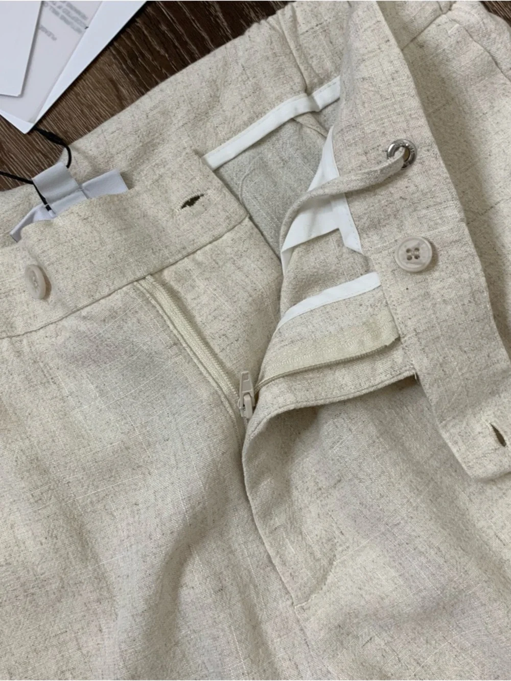 Raith Mens cami linen straight leg trouser in oatmeal L NWT